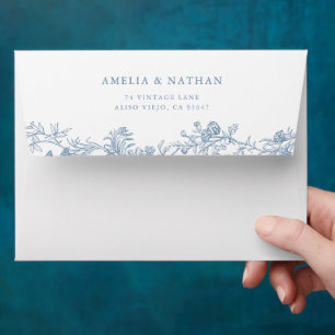 Blue Vintage Floral Wedding Envelope