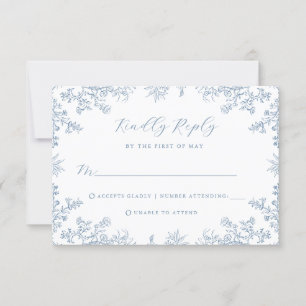 Blue Vintage Floral Wedding RSVP Card