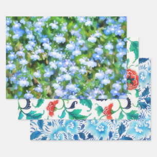 Blue Vintage Floral Wrapping Craft Paper