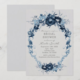 Blue Vintage Flowers Elegant Floral Bridal Shower Invitation