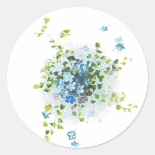 Blue Vintage Forget-Me-Nots Classic Round Sticker