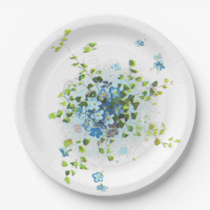 Blue Vintage Forget-Me-Nots Paper Plate
