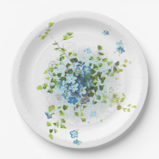 Blue Vintage Forget-Me-Nots Paper Plate