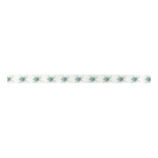 Blue Vintage Forget-Me-Nots Satin Ribbon (Front)