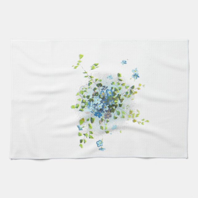 Blue Vintage Forget-Me-Nots Tea Towel (Horizontal)
