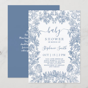 Blue Vintage Frame Baby Shower Invitation