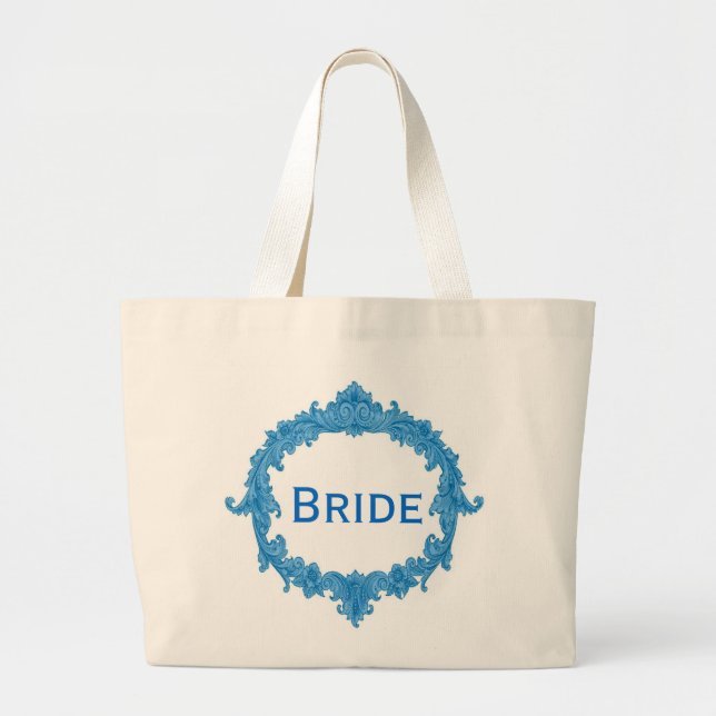 Blue Vintage Frame Bride Large Tote Bag (Front)