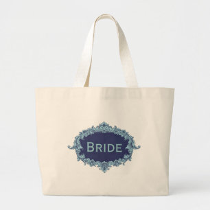 Blue Vintage Frame Bride Large Tote Bag