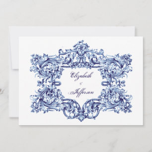 Blue Vintage Frame Wedding Invitations