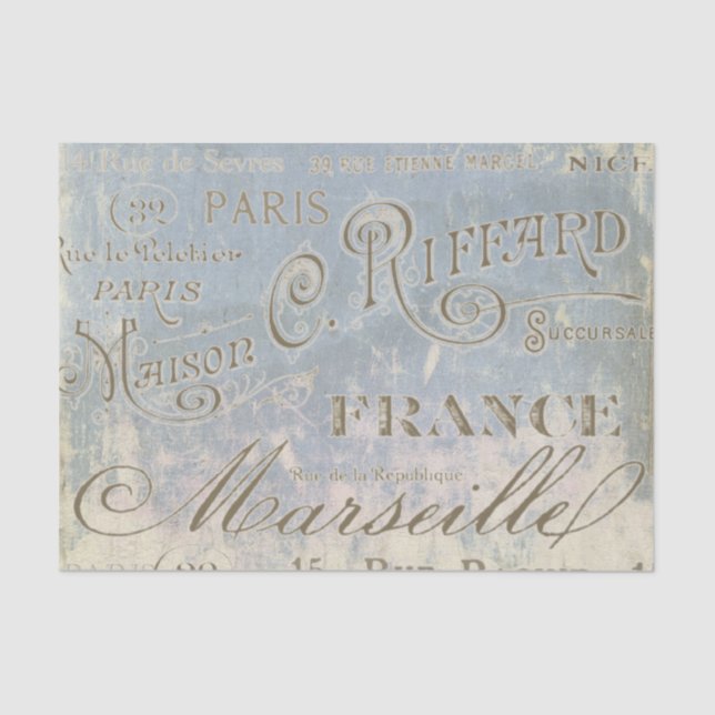 Blue Vintage French City Names Paris Tissue Paper (Front)