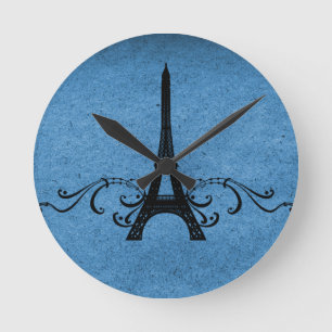 Blue Vintage French Flourish Round Clock