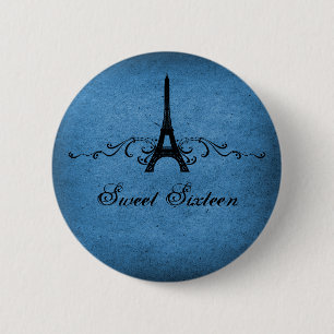 Blue Vintage French Flourish Sweet 16 Button