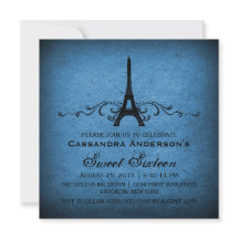 Blue Vintage French Flourish Sweet 16 Invite