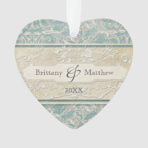 Blue Vintage French Regency Lace Etched Wedding Ornament