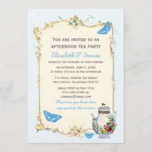 Blue Vintage French Tea Party Invitation