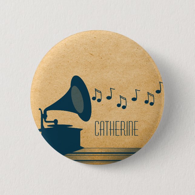 Blue Vintage Gramophone Button (Front)