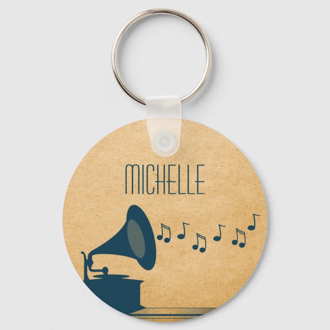 Blue Vintage Gramophone Keychain (Front)