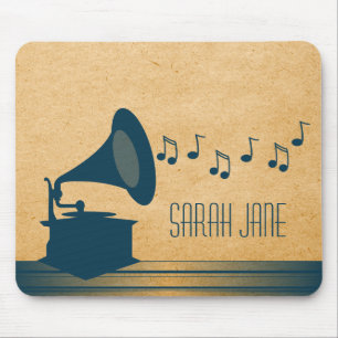 Blue Vintage Gramophone Mousepad