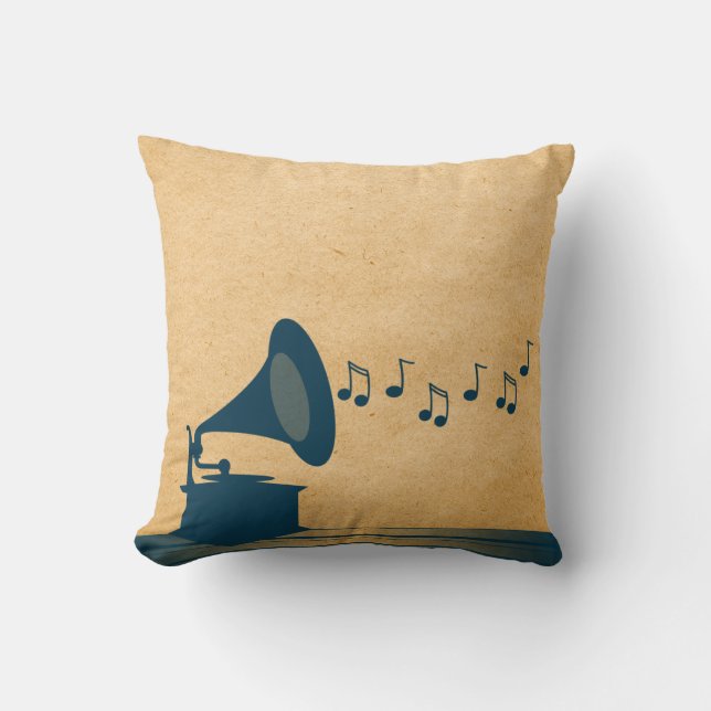 Blue Vintage Gramophone Pillow (Front)