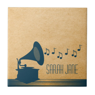 Blue Vintage Gramophone Tile