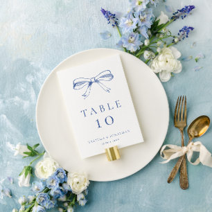 Blue Vintage Hand Drawn Bow Wedding  Table Number
