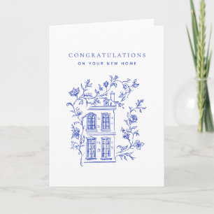 Blue Vintage House New Home Congratulations Card