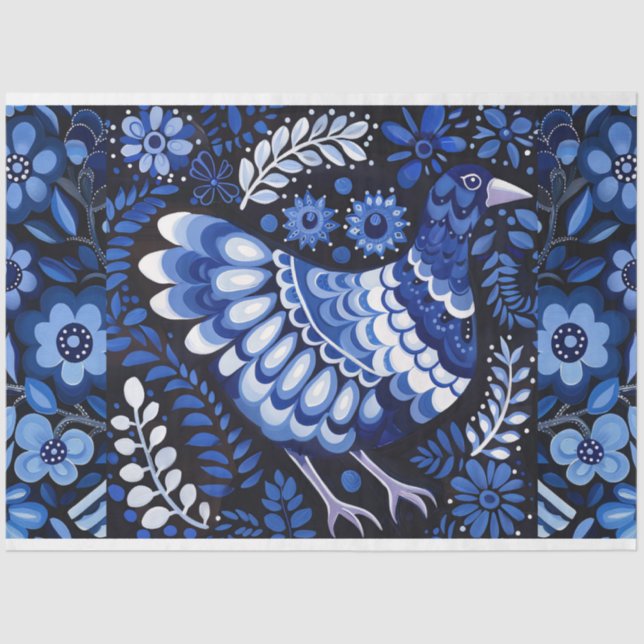 Blue Vintage Inspired Bird Collage Decoupage Tissue Paper (Front)