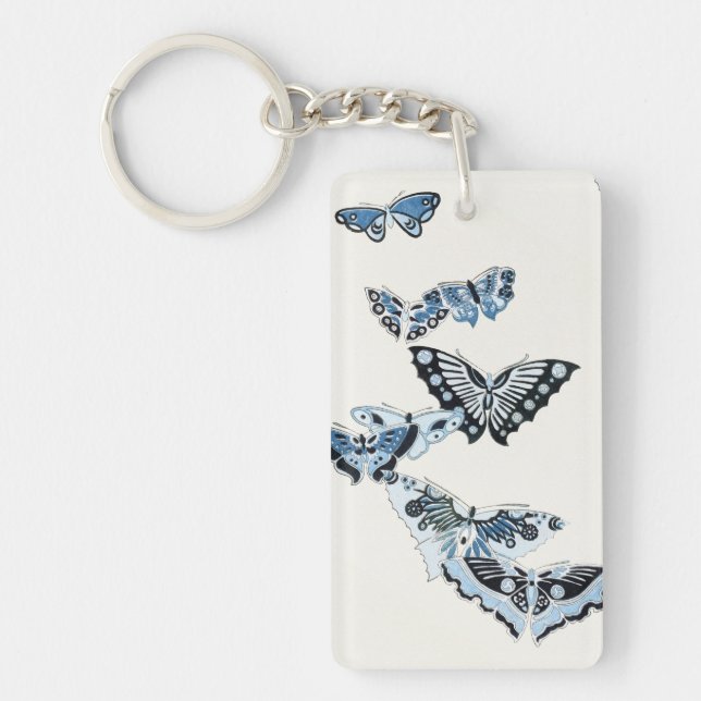 Blue Vintage Japanese Butterfly Key Ring (Front)