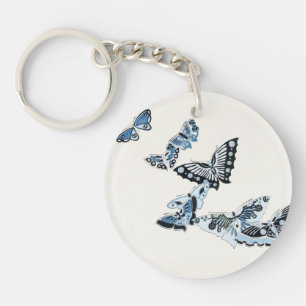 Blue Vintage Japanese Butterfly Key Ring