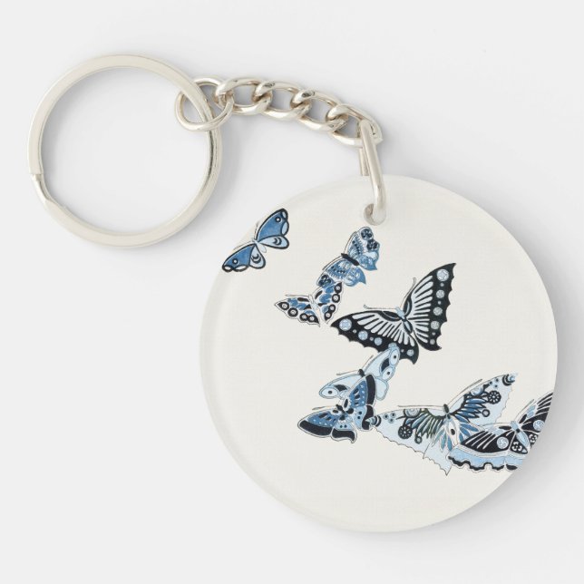 Blue Vintage Japanese Butterfly Key Ring (Front)