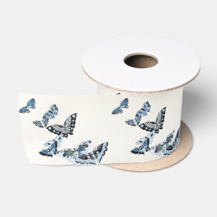 Blue Vintage Japanese Butterfly Satin Ribbon