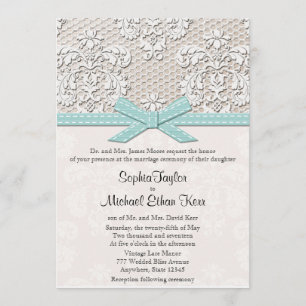 Blue Vintage Lace and Pearls Glamour Wedding Invitation
