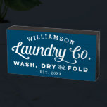 Blue Vintage Laundry Wash Dry Fold Wooden Box Sign<br><div class="desc">Place this charming and cheeky personalised blue wooden block sign on a shelf in your laundry room and bring a little bit of that vintage farmhouse vibe to your home decor. Use the customise options to create a truly one of a kind for yourself by changing fonts and the background...</div>