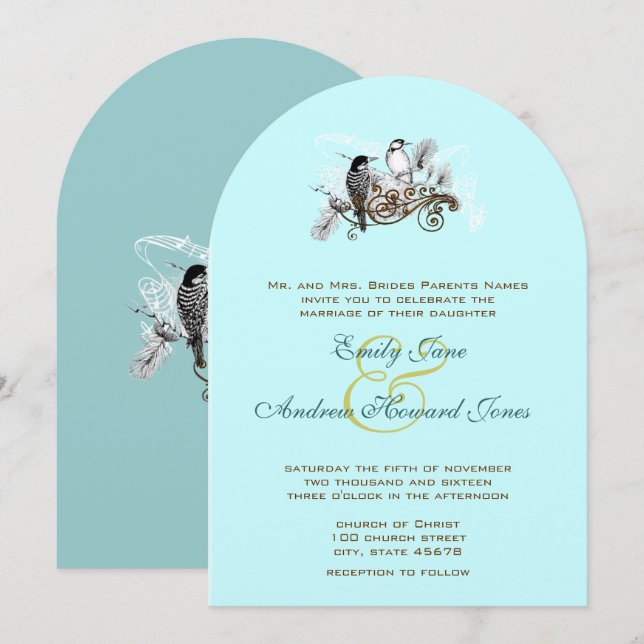 Blue Vintage Love Birds Wedding Invitation (Front/Back)