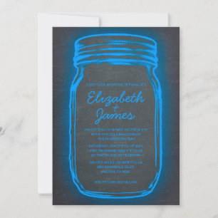 Blue Vintage Mason Jar Wedding Invitations