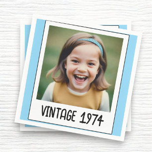 Blue Vintage Milestone Birthday Photo Keepsake Napkin