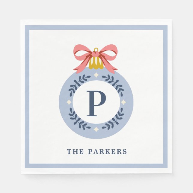 Blue Vintage Monogram Christmas Ornament   Napkin (Front)