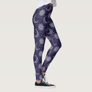 Blue vintage moon ornamental pattern leggings