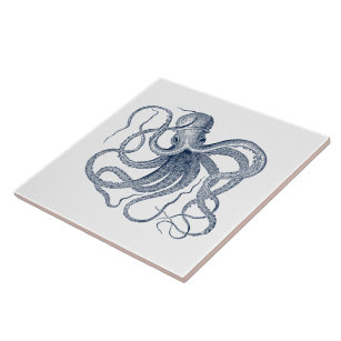 Blue Vintage Nautical Octopus Tile