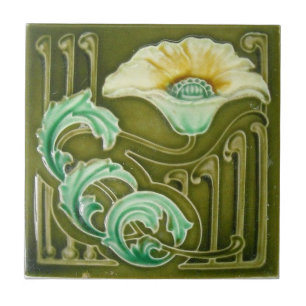 Blue Vintage Nouveau Art Floral Design Tile