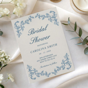 Blue vintage old money royale Bridal shower Invitation