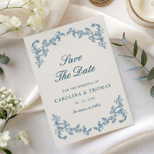 Blue vintage old money royale save the date