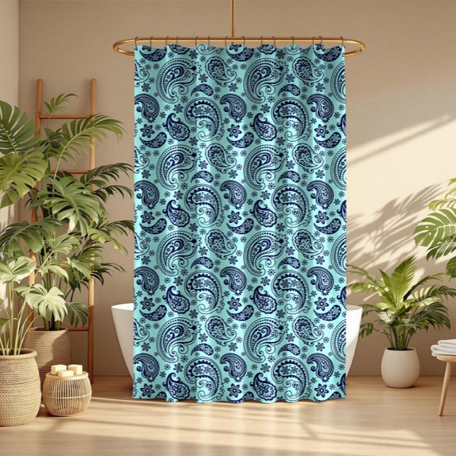 Blue vintage paisley on mint-green shower curtain (Creator Uploaded)