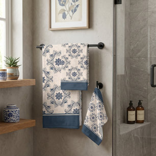 Blue vintage pattern bath towel set