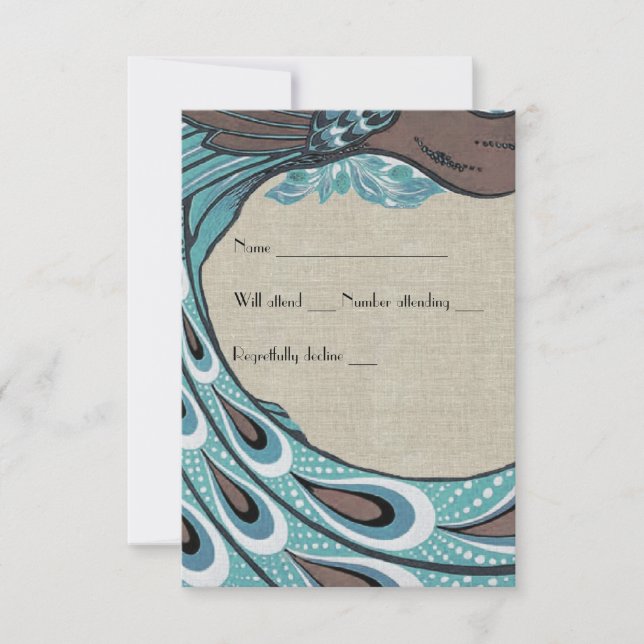 Blue Vintage Peacock Brown Linen rsvp (Front)