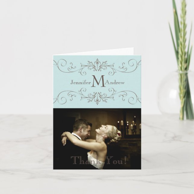 Blue Vintage Photo Thank You Card Wedding (Front)