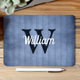 Blue Vintage Pinstripe Retro Navy Monogram Mouse Mat