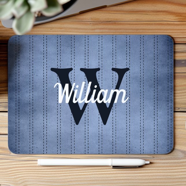Blue Vintage Pinstripe Retro Navy Monogram Mouse Mat (Creator Uploaded)