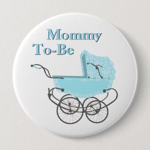Blue Vintage Pram Mummy To Be Baby Shower Button