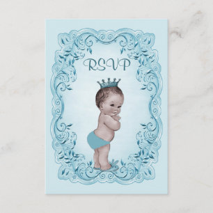 Blue Vintage Prince Baby Shower Rsvp Card
